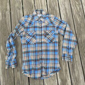 ** Vintage 1970s Five Brother Mens Pearl Snap Flannel Shirt Plaid Small